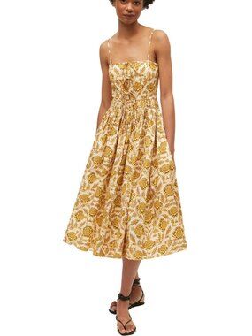 NEW $475 RHODE KATRINA MIDI DRESS IN GARDEN OF DREAM GOLDEN FLORAL PRINT SIZE 4